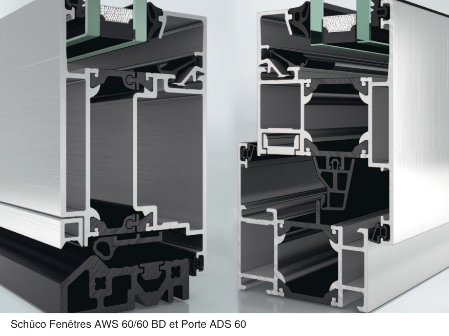Fenêtre aluminium Schüco AWS 60 et AWS 60 BD Block Design à rupture de pont thermique, fabriquée par GREMMEL Eschau Alsace