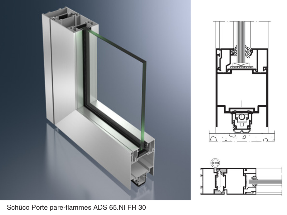 Façade aluminium coupe-feu Schüco FW 50+ FR 30 classée EI 30 sous PV Efectis, fabriquée par GREMMEL Alsace
