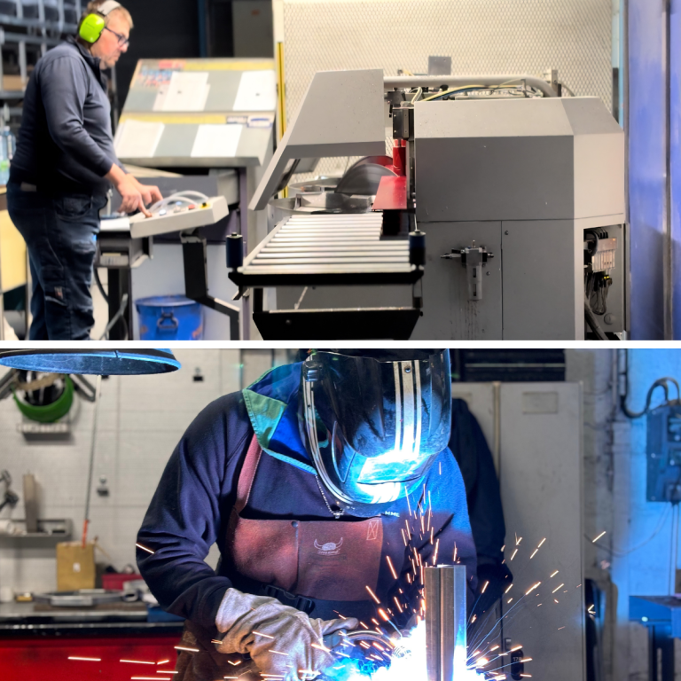 Compagnon de J.GREMMEL & Cie réalisant l'assemblage précis d'un châssis aluminium en atelier