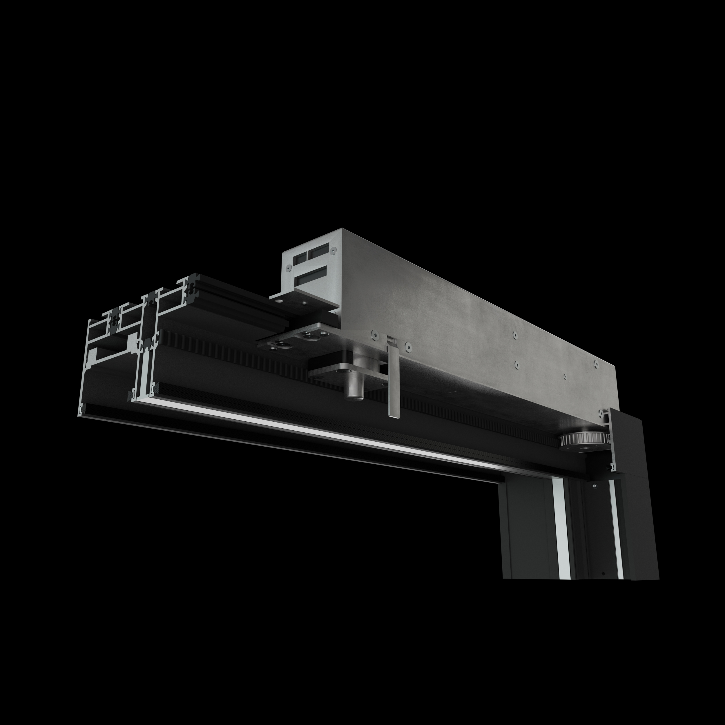 Moteur intégré dans le rail d'un coulissant minimaliste Weeeze